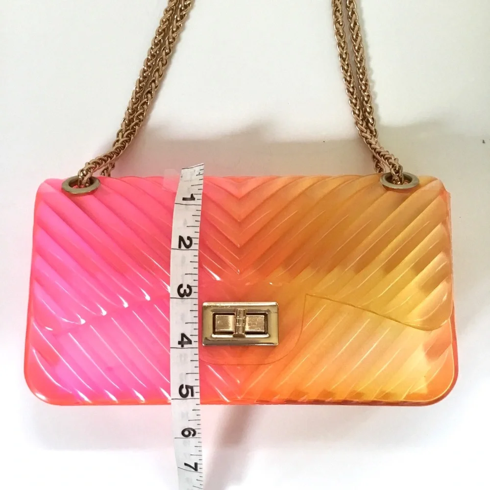 NWT Caleesa Jelly Crossbody Shoulder Bag Pink Yellow Ombre Chevron Design Flap